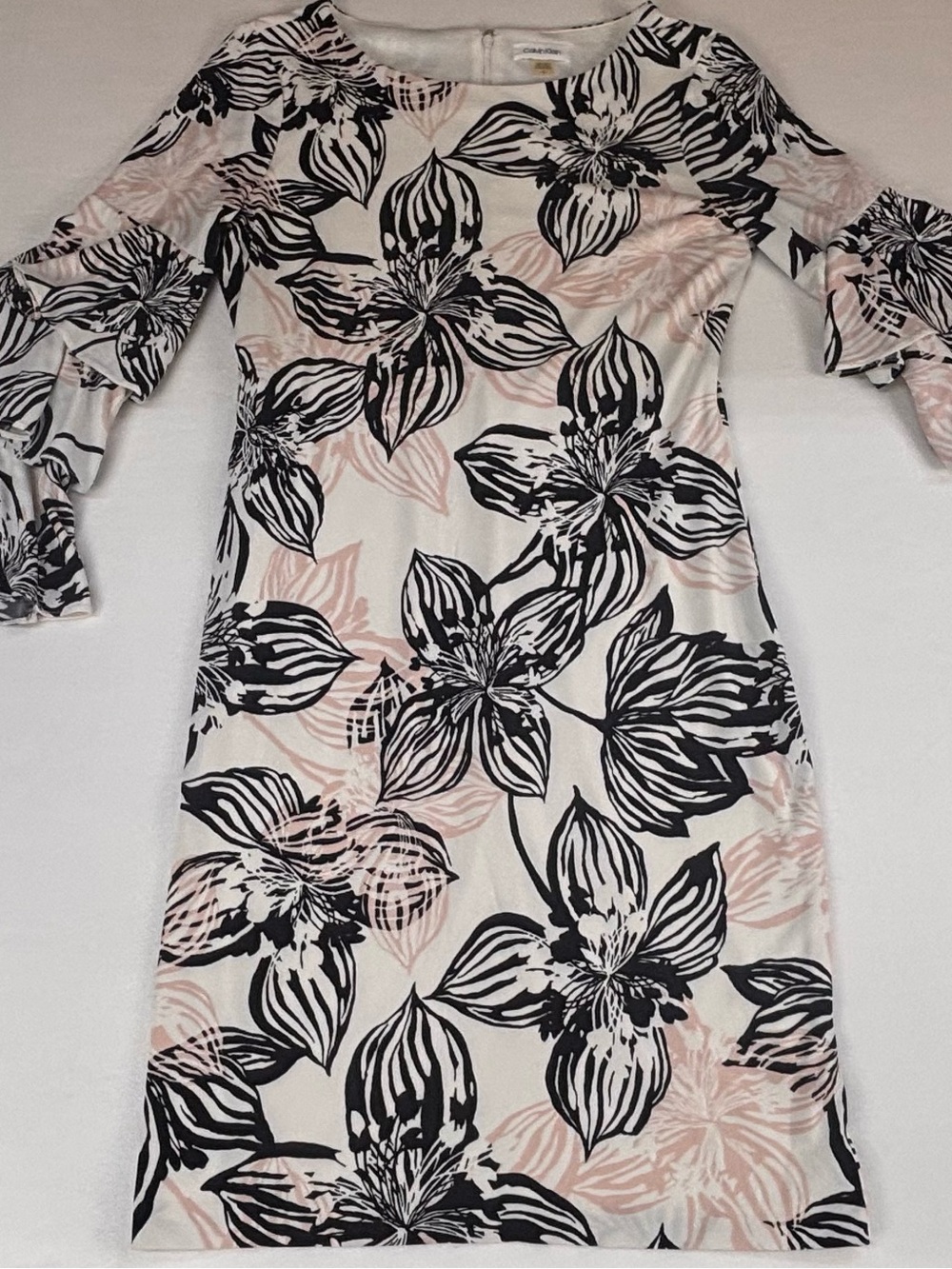Calvin Klein Pink & Black Floral Long Sleeve Midi Dress
